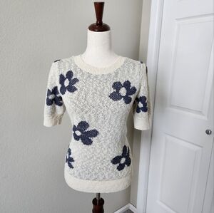 Sonoma Retro 70s Short Sleeve Flower Power Chunky Knit Sweater Size S